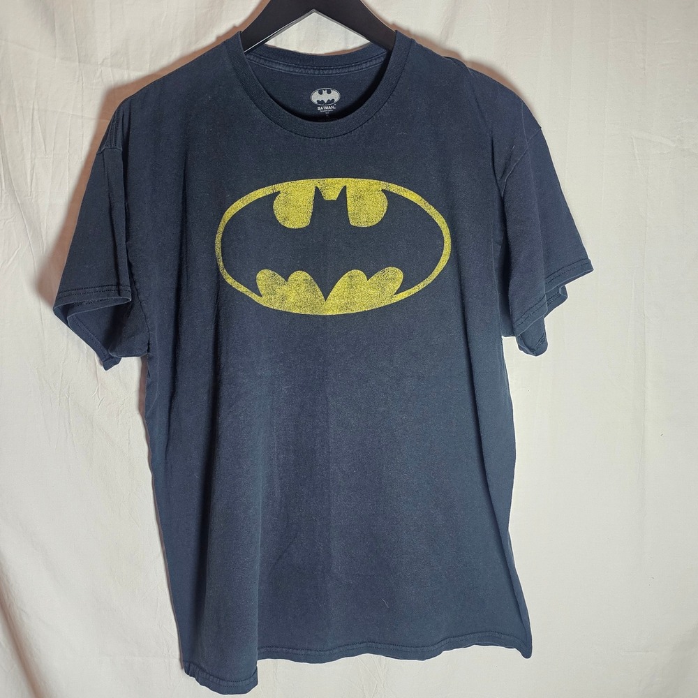 Batman DC Comics Graphic T-Shirt Mens XL Black Yellow Oval Logo Cotton Tee